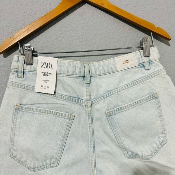 Zara Women Light Blue Boho High Rise Rigid Distressed Denim Short Size 8 - Picture 5 of 13